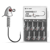 Swimbait jig heads with stacked cone keeper and Minnow-style eyes